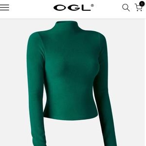 OGL Eco-Mousse Thermal Brushed Mock Neck Crop Top in Hunter Green